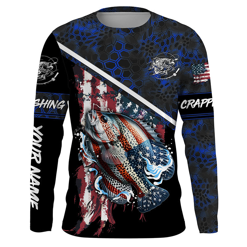 American Flag crappie fishing blue camo Custom Name Fishing UV Protection NQS3643