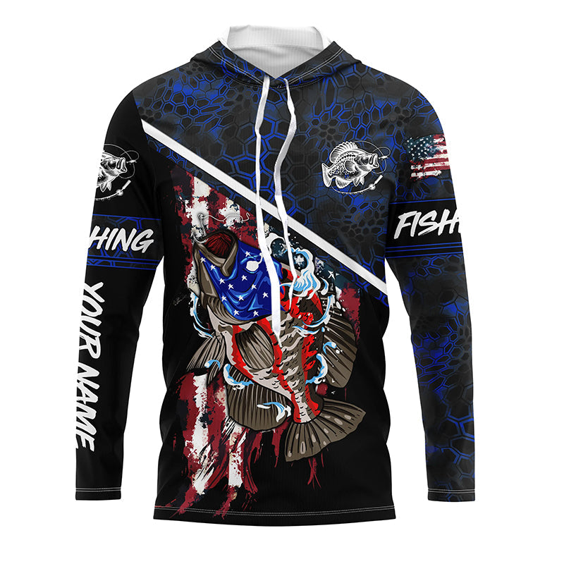 American Flag crappie fishing blue camo Custom Name UV Protection Fishing NQS3650