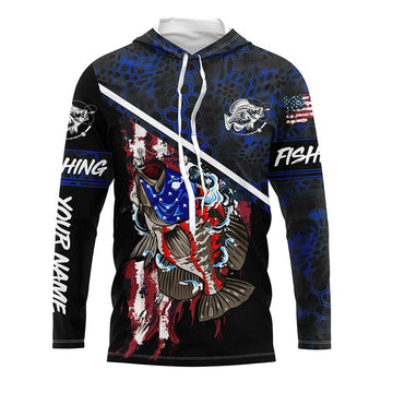 American Flag crappie fishing blue camo Custom Name UV Protection Fishing NQS3650