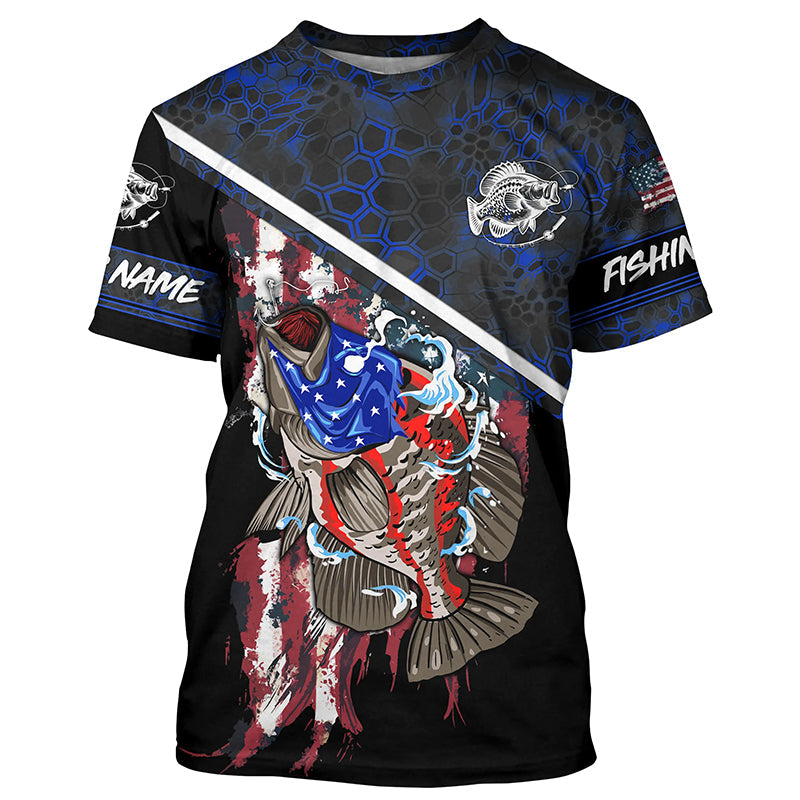 American Flag crappie fishing blue camo Custom Name UV Protection Fishing NQS3650