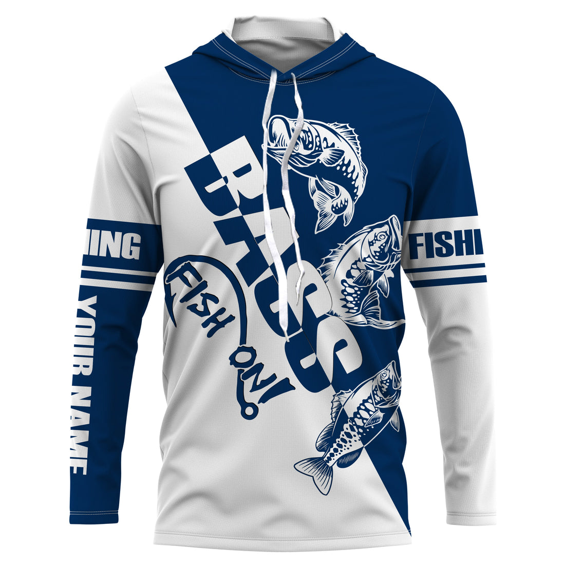 Largemouth Bass Fishing fish on blue and white Customized Name UV Protection UPF 30+, Fishing Clothing NQS2401