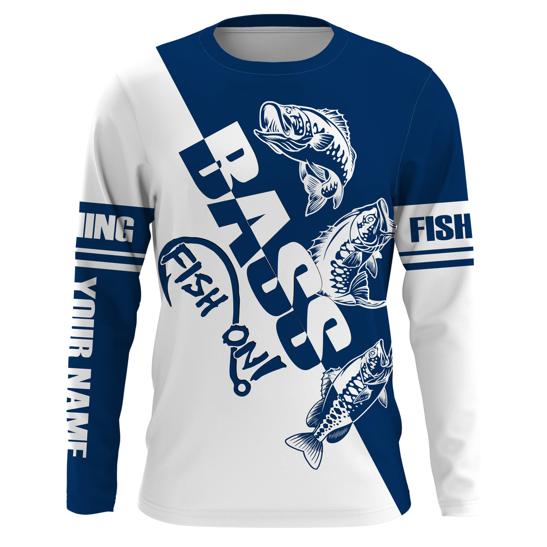 Largemouth Bass Fishing fish on blue and white Customized Name UV Protection UPF 30+, Fishing Clothing NQS2401
