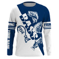 Largemouth Bass Fishing fish on blue and white Customized Name UV Protection UPF 30+, Fishing Clothing NQS2401