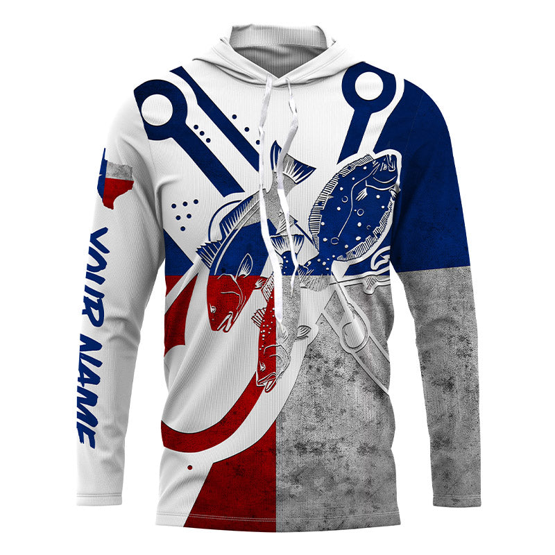 Texas inshore Slam Redfish, Trout, Flounder Custom name Texas fish hook Flag Long sleeve Fishing NQS4182