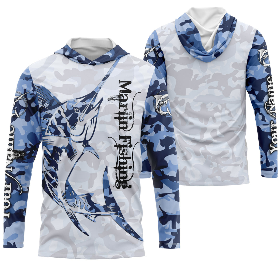 Marlin fishing Saltwater Fish blue camo UV protection customize name fishing apparel NQS1351