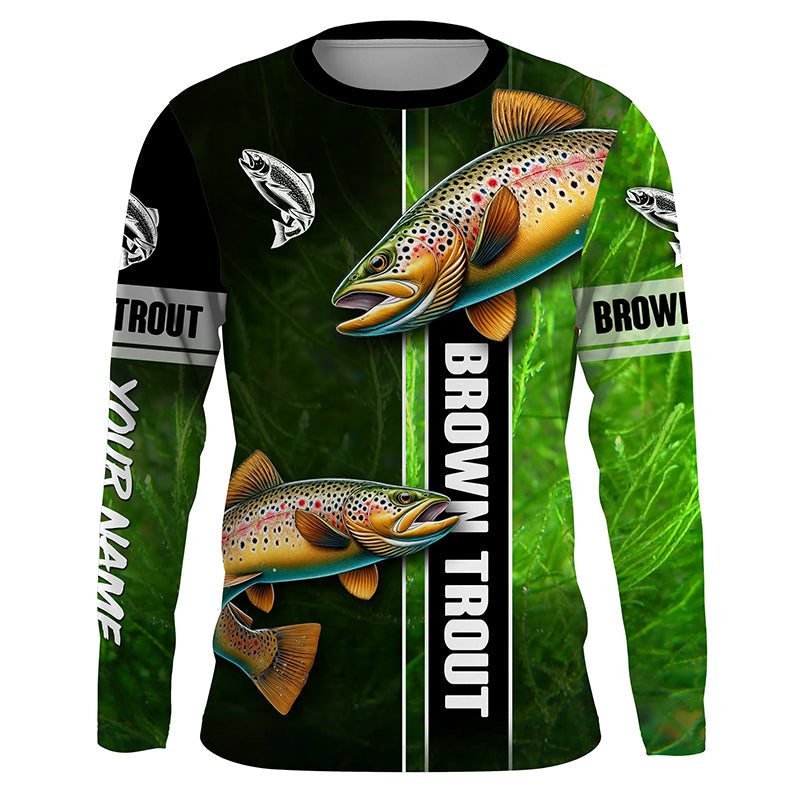 Brown trout fishing green camo Custom Long Sleeve Fishing, fishing gifts, women, kid NQS5808