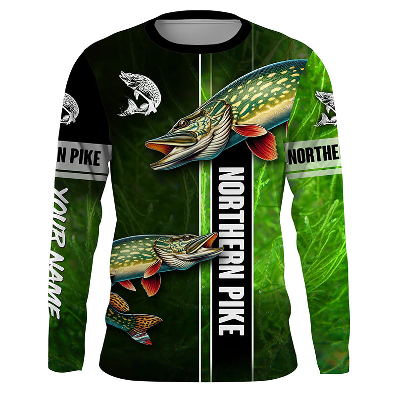 Northern Pike fishing green camo Custom Long Sleeve Fishing, fishing gifts, women, kid NQS5810