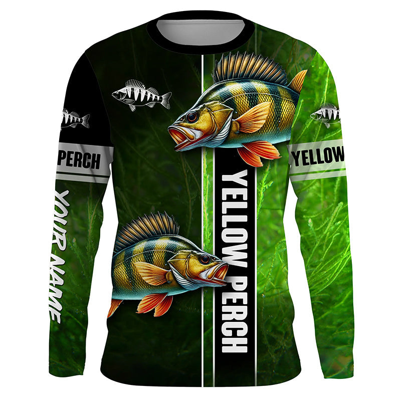 Yellow Perch fishing green camo Custom Long Sleeve Fishing, fishing gifts, women, kid NQS5812