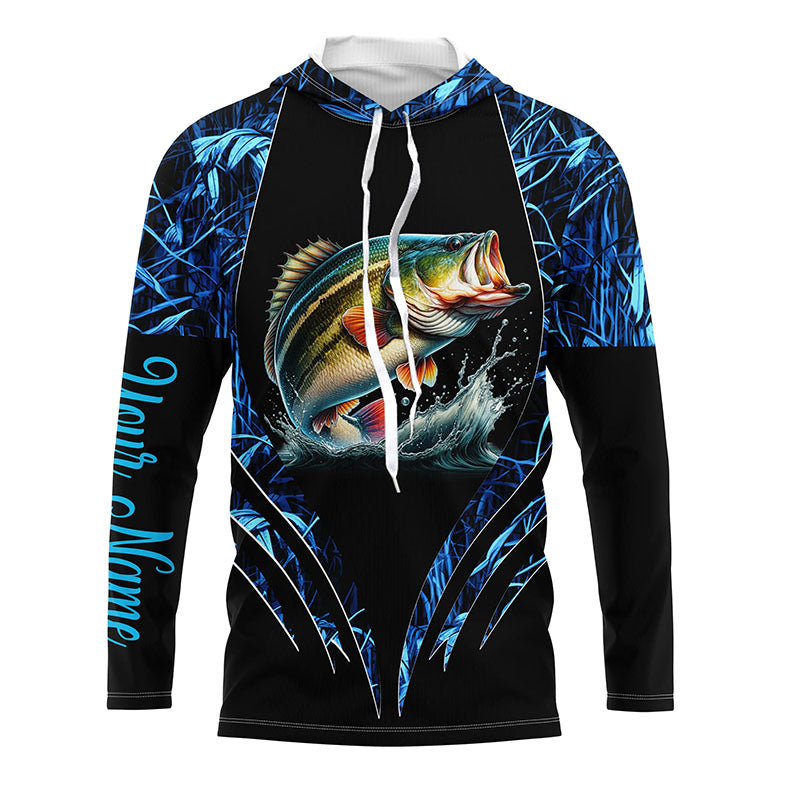Largemouth bass fishing blue camo custom 3D All Over Printed Fishing, Bass fishing apparel NQS7898
