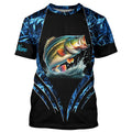 Largemouth bass fishing blue camo custom 3D All Over Printed Fishing, Bass fishing apparel NQS7898