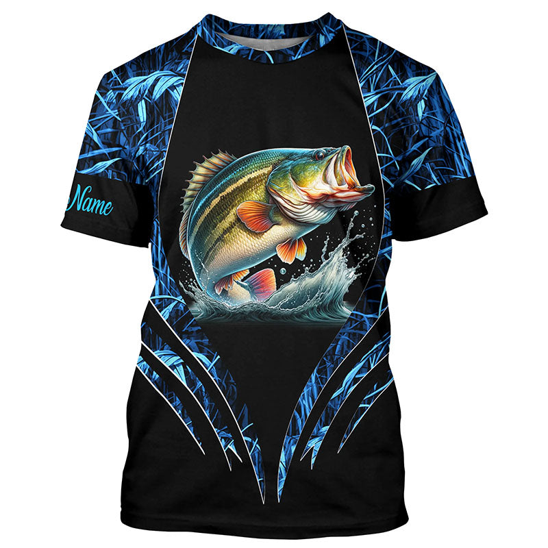 Largemouth bass fishing blue camo custom 3D All Over Printed Fishing, Bass fishing apparel NQS7898