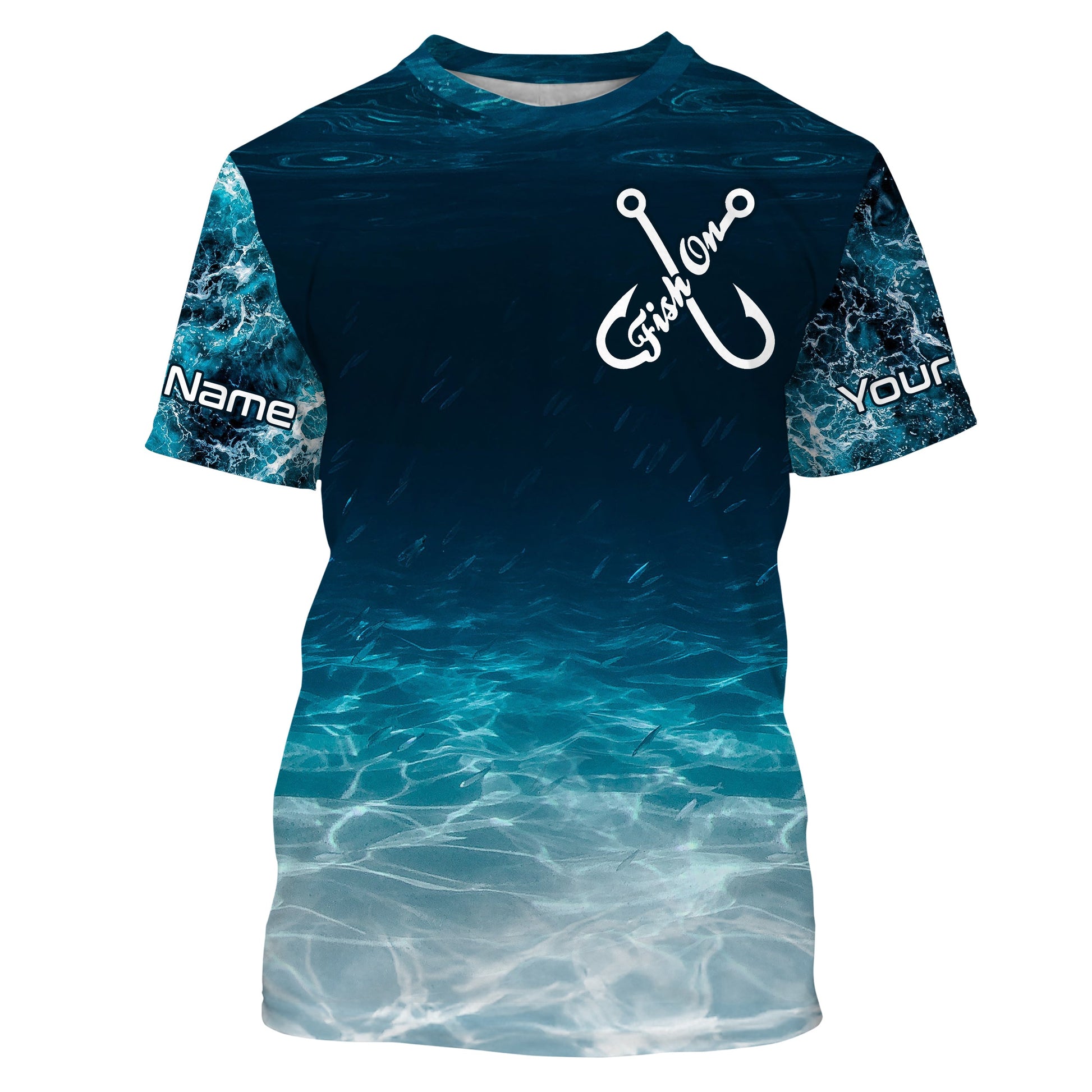Fish on blue sea water camo Custom Name performance long sleeve fishing uv protection NQS3652