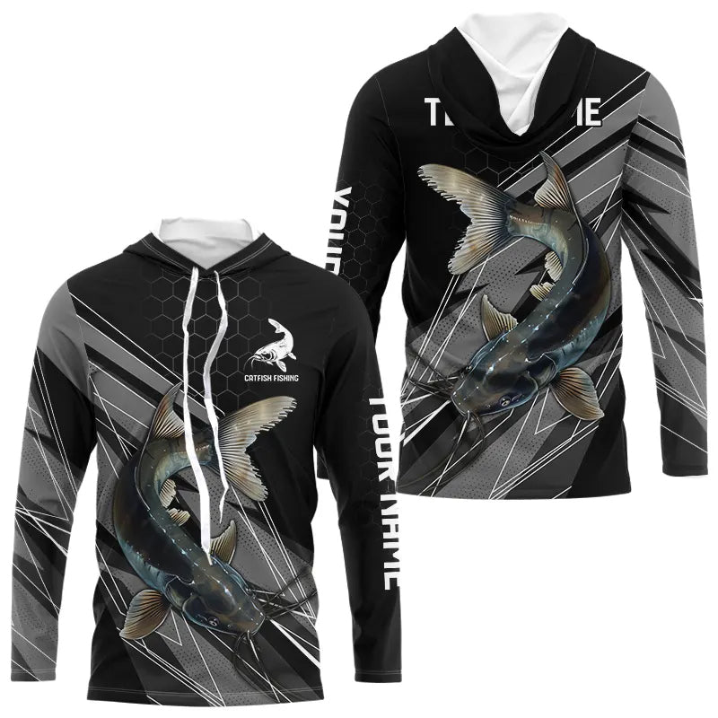 Personalized Black camo Catfish Fishing, Catfish Long Sleeve Fishing Tournament NQS9750