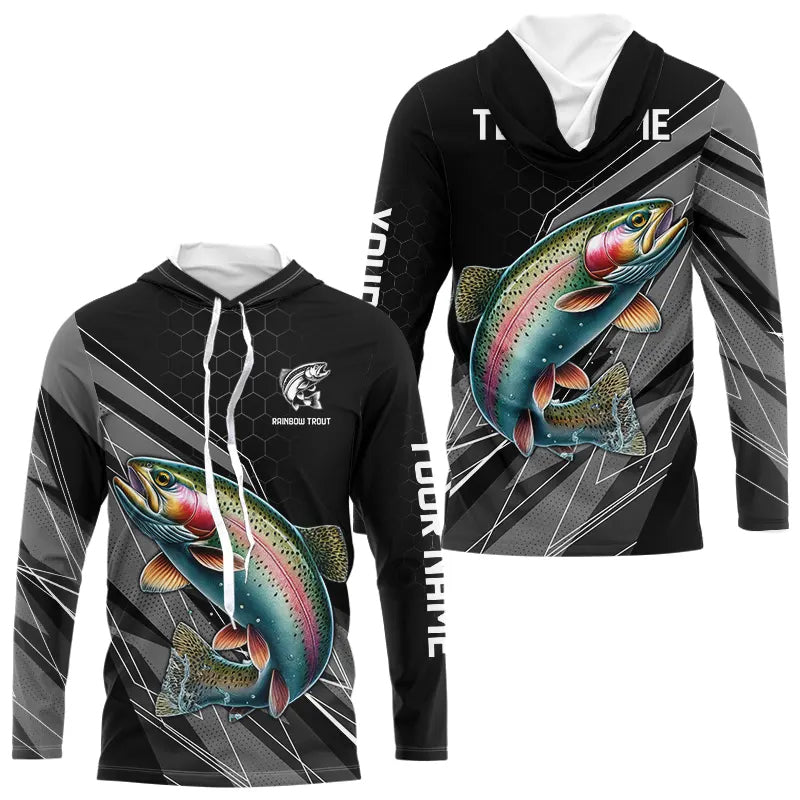 Personalized Black camo Rainbow Trout Fishing, Trout Long Sleeve Fishing Tournament NQS9751