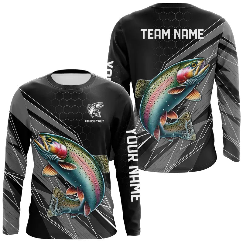 Personalized Black camo Rainbow Trout Fishing, Trout Long Sleeve Fishing Tournament NQS9751