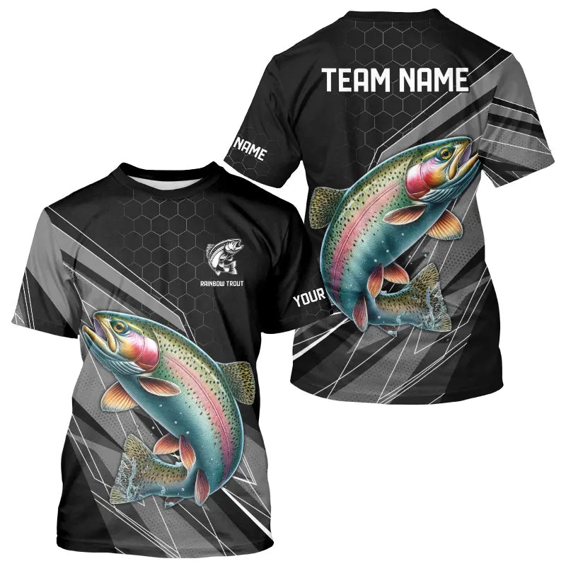 Personalized Black camo Rainbow Trout Fishing, Trout Long Sleeve Fishing Tournament NQS9751