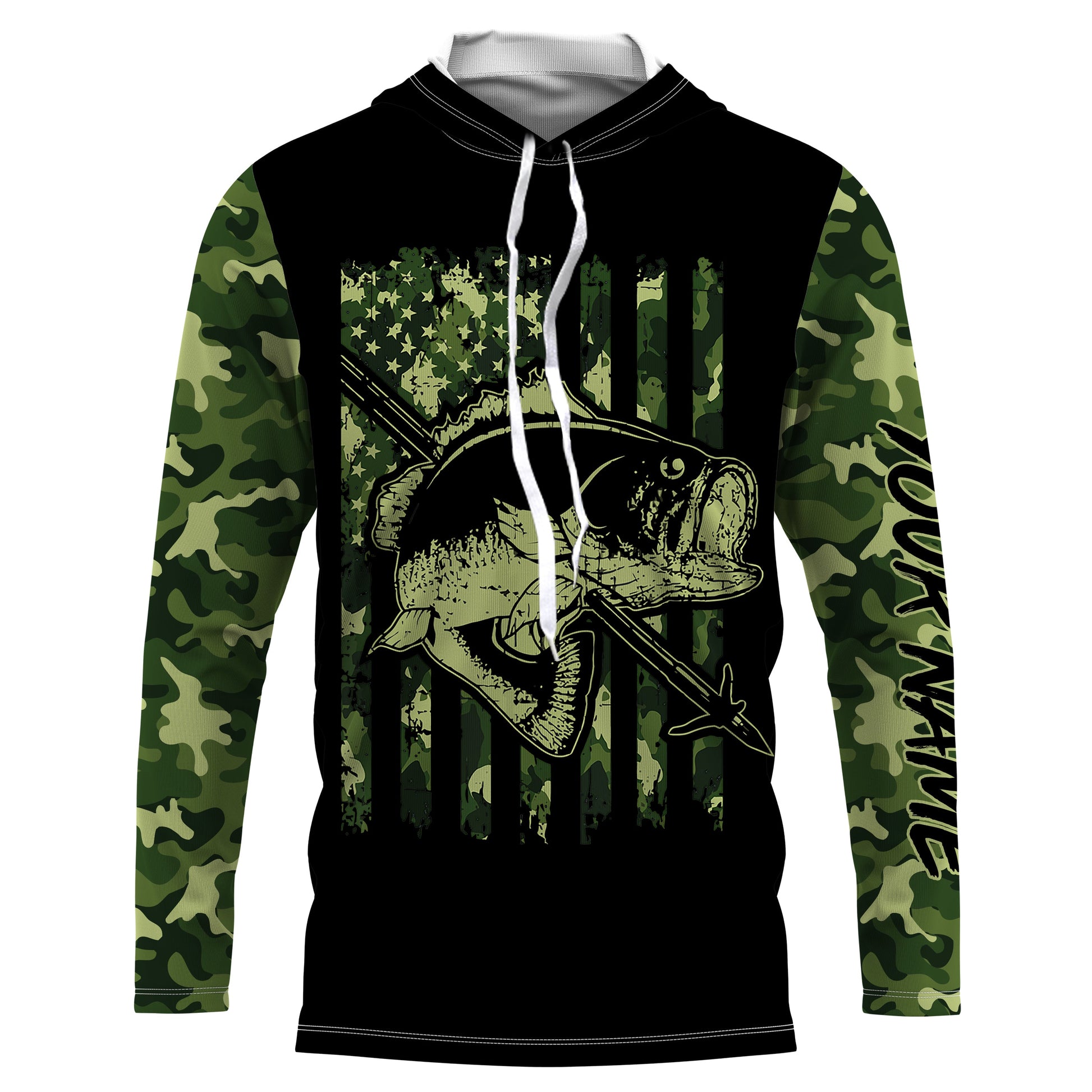 Largemouth Bass Bowfishing green camo American flag patriotic Custom sun protection fishing NQS3355