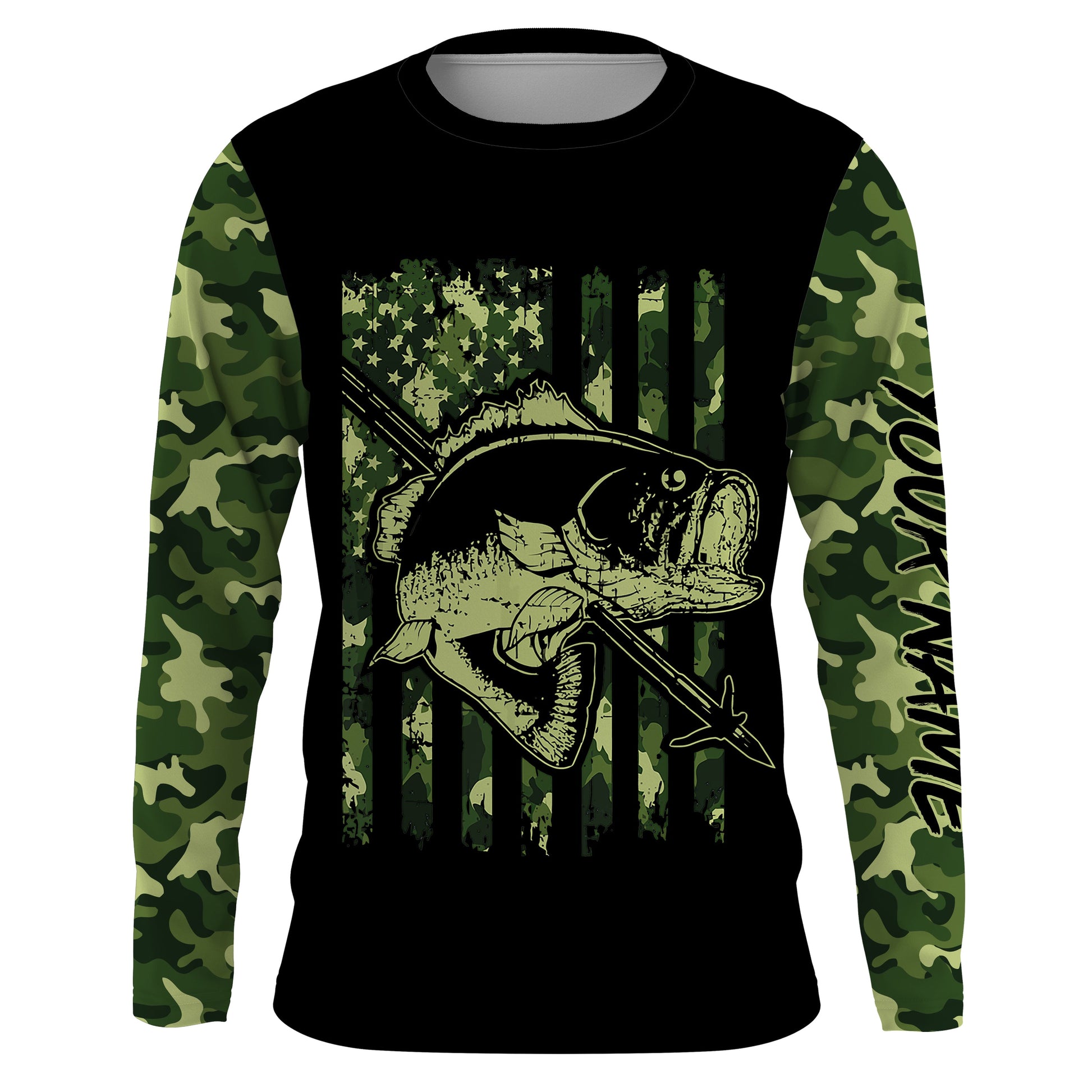 Largemouth Bass Bowfishing green camo American flag patriotic Custom sun protection fishing NQS3355
