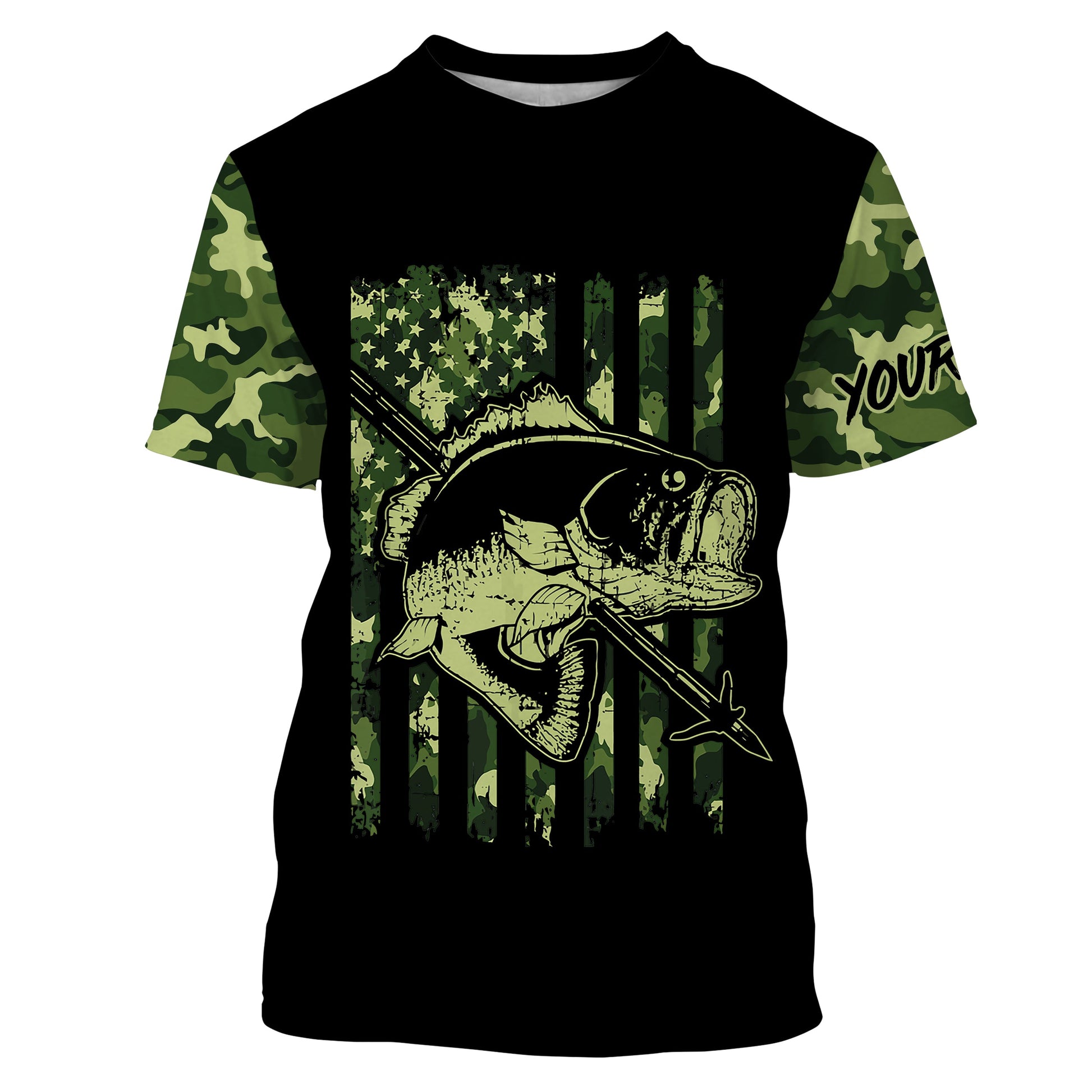Largemouth Bass Bowfishing green camo American flag patriotic Custom sun protection fishing NQS3355