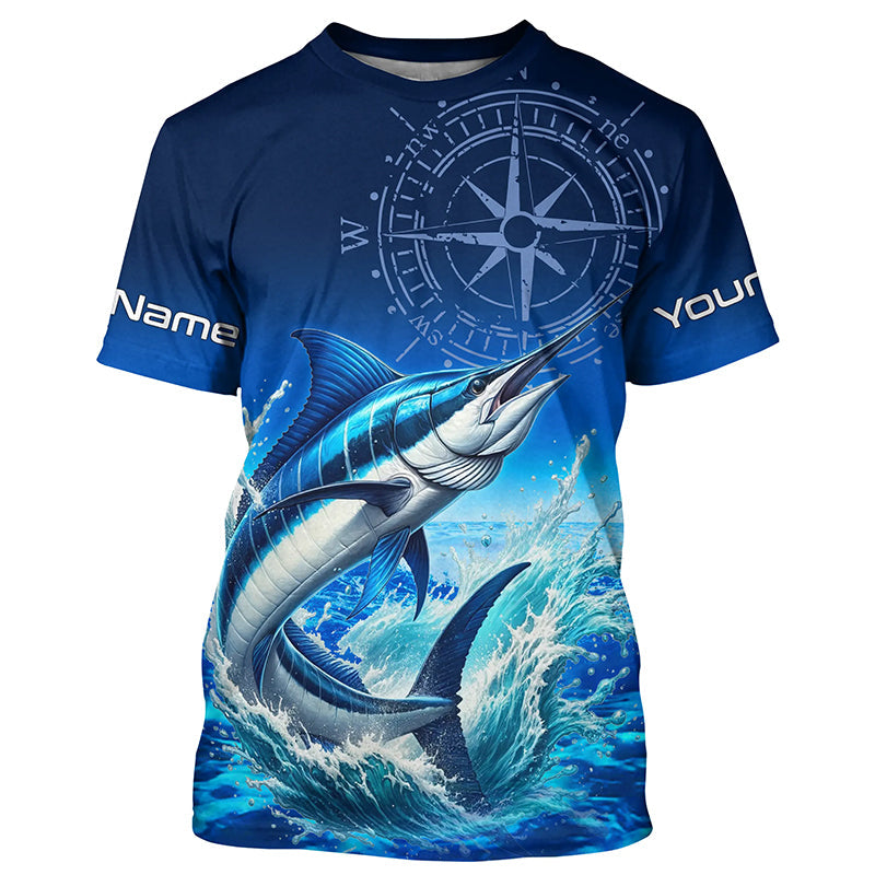 Personalized Marlin Blue Long Sleeve Performance Fishing, Marlin compass tournament NQS5816