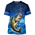 Personalized Bass Blue Long Sleeve Performance Fishing, Bass compass tournament NQS5817