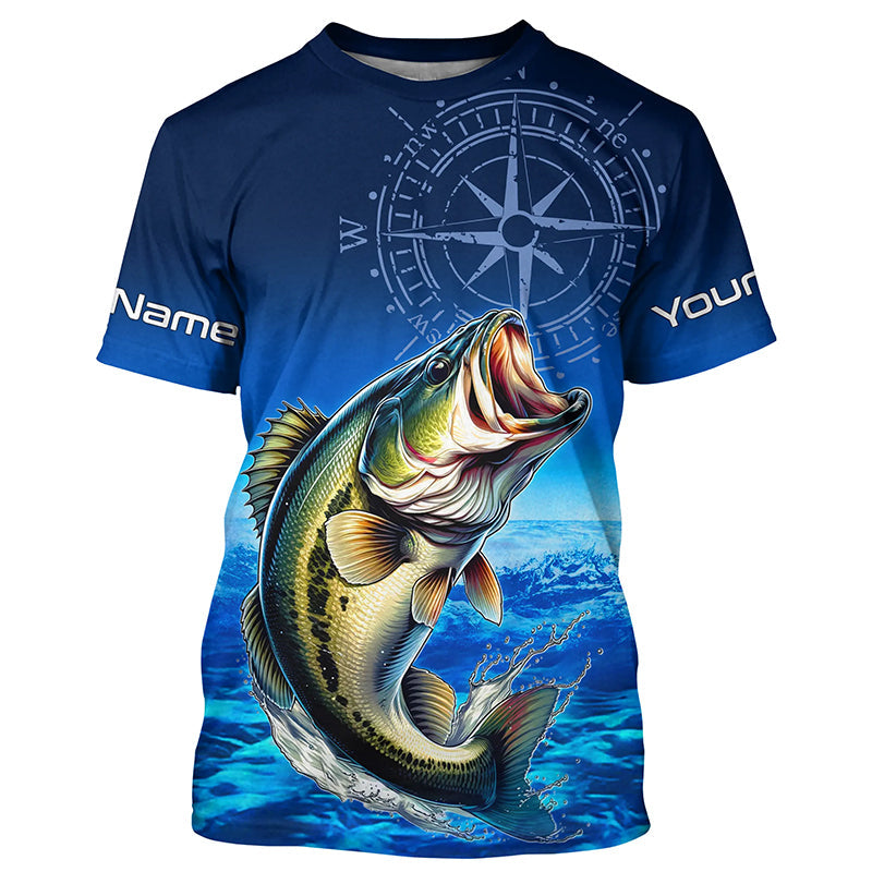 Personalized Bass Blue Long Sleeve Performance Fishing, Bass compass tournament NQS5817