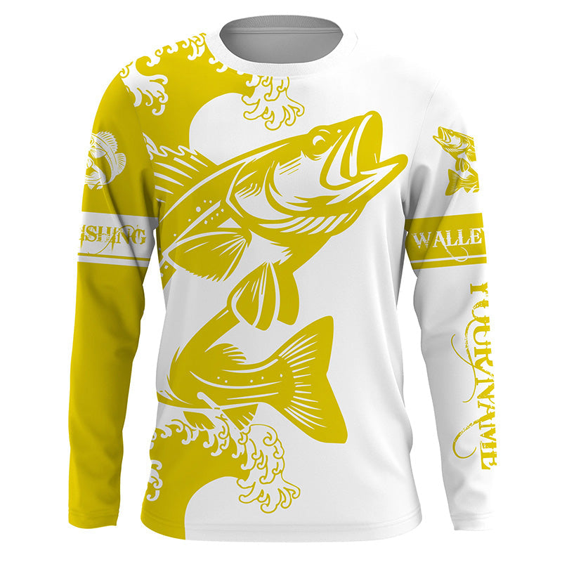 Personalized Walleye fishing tattoo, Walleye Long Sleeve Fishing tournament | Yellow NQS3825