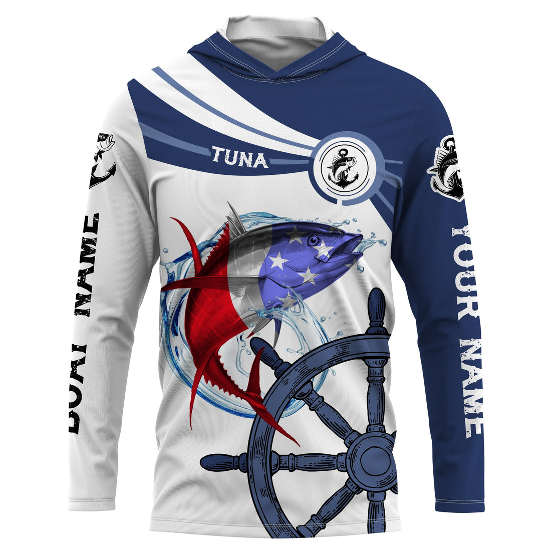 Tuna Fishing American Flag Custom name and boat name performance Long Sleeve Fishing, Patriotic Fishing gifts - NQS2412