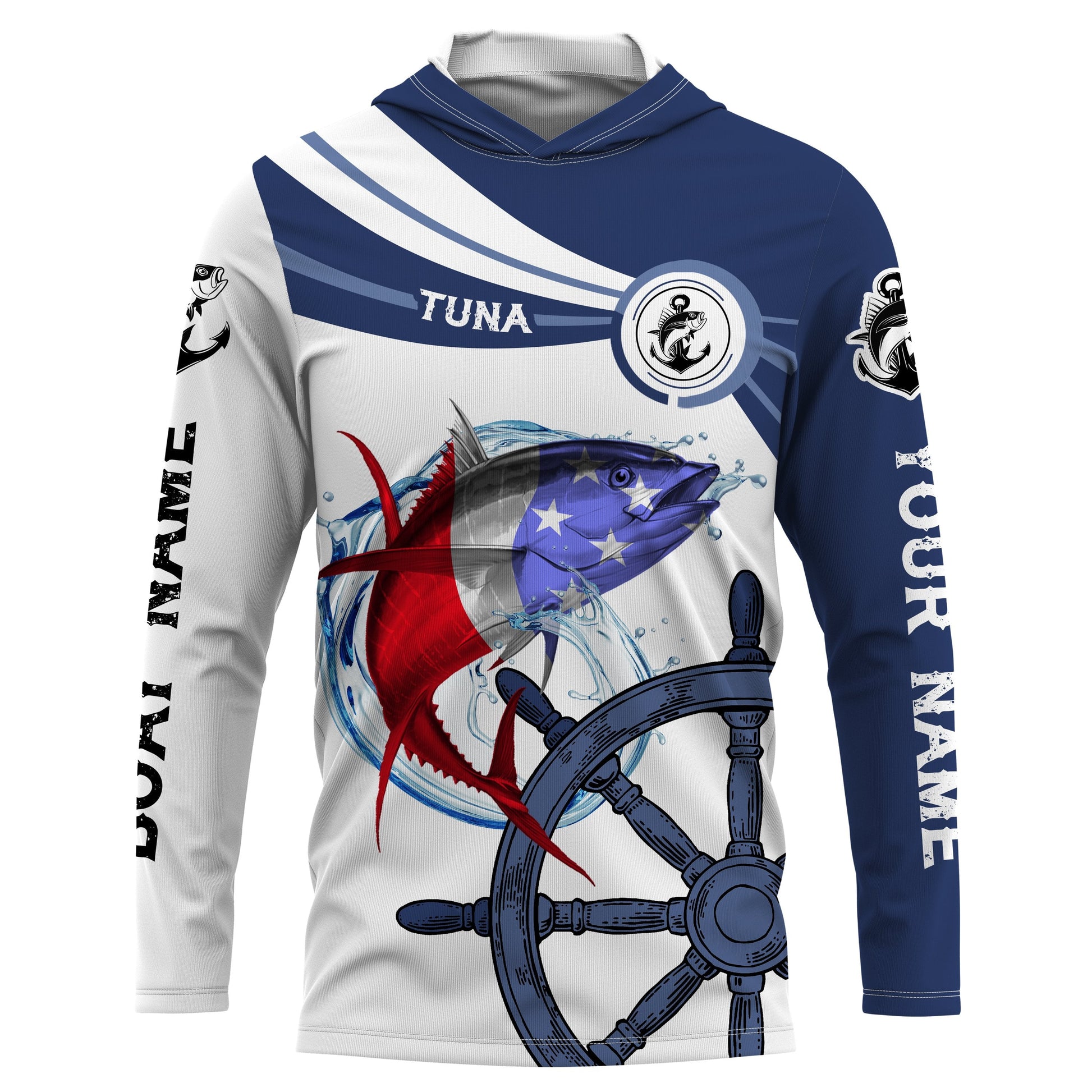 Tuna Fishing American Flag Custom name and boat name performance Long Sleeve Fishing, Patriotic Fishing gifts - NQS2412