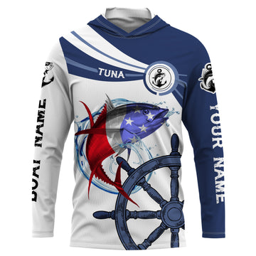 Tuna Fishing American Flag Custom name and boat name performance Long Sleeve Fishing, Patriotic Fishing gifts - NQS2412