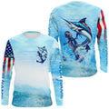 Marlin fishing blue water anchor compass American flag custom patriotic long sleeve Fishing NQS6901