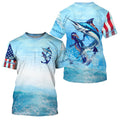 Marlin fishing blue water anchor compass American flag custom patriotic long sleeve Fishing NQS6901
