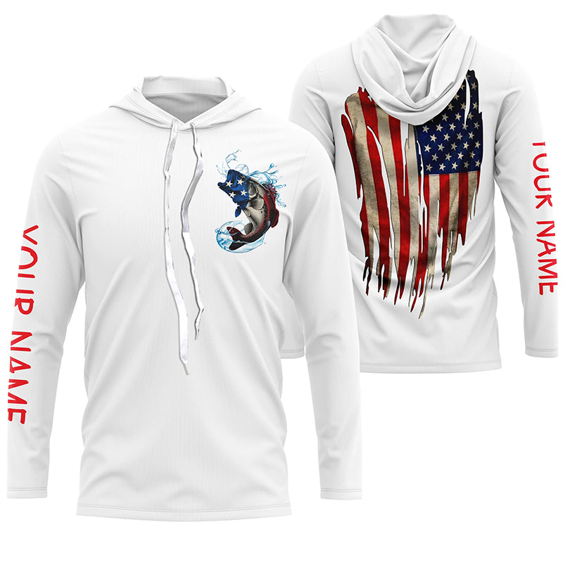 Largemouth Bass fishing American flag patriot Custom fishing, long sleeve with hood NQS3110