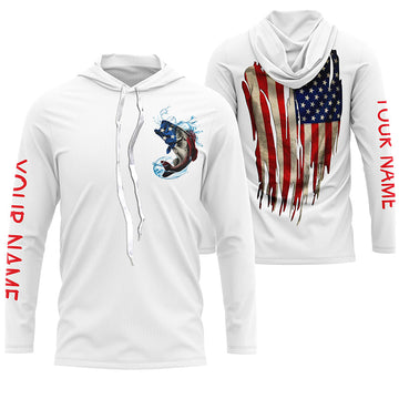 Largemouth Bass fishing American flag patriot Custom fishing, long sleeve with hood NQS3110