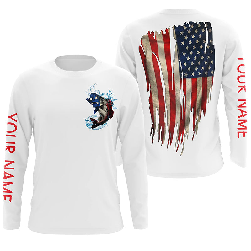 Largemouth Bass fishing American flag patriot Custom fishing, long sleeve with hood NQS3110