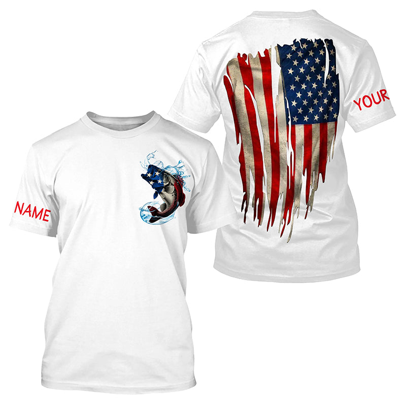 Largemouth Bass fishing American flag patriot Custom fishing, long sleeve with hood NQS3110