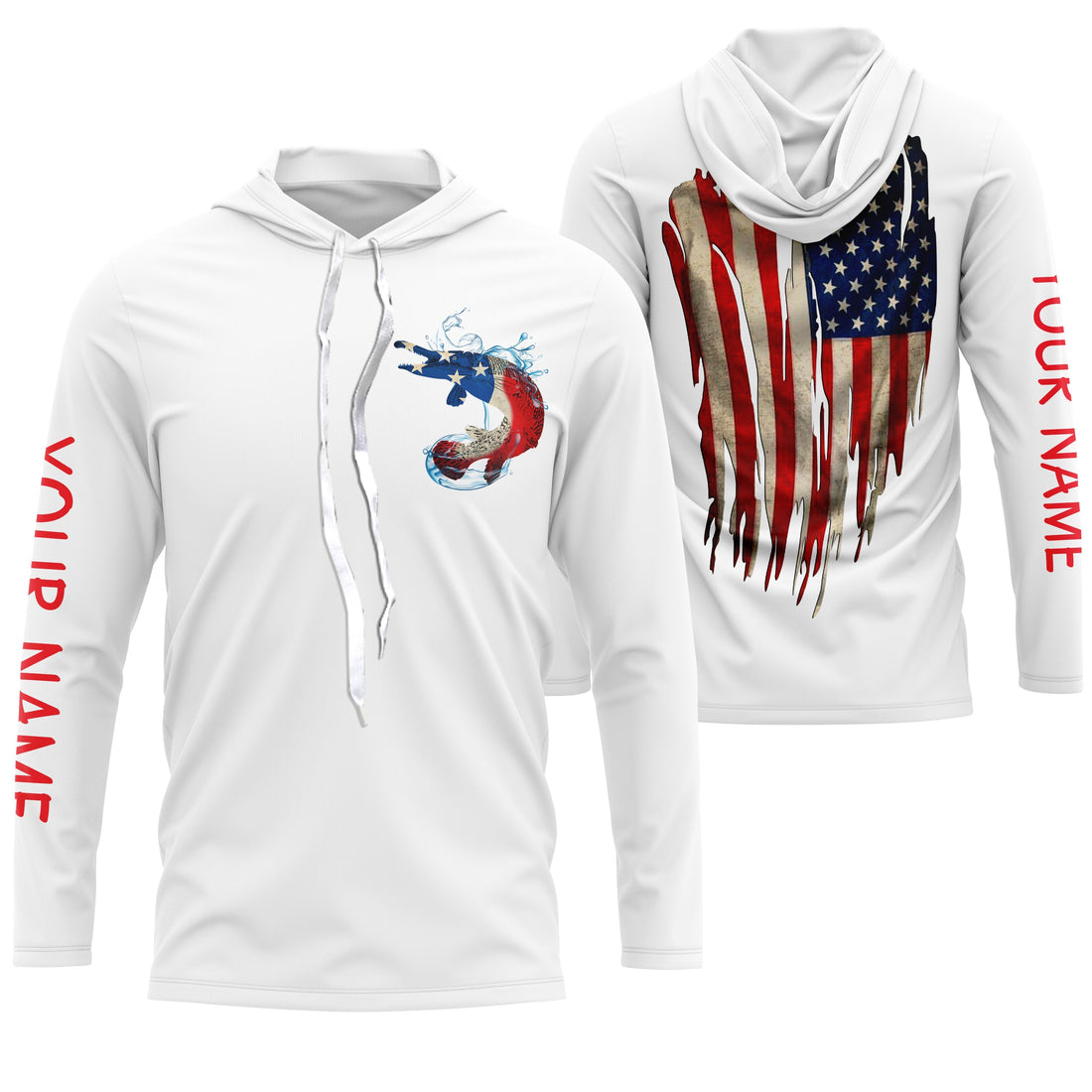 Alligator Gar fishing American flag patriot Custom upf fishing, custom fishing with hood NQS3111