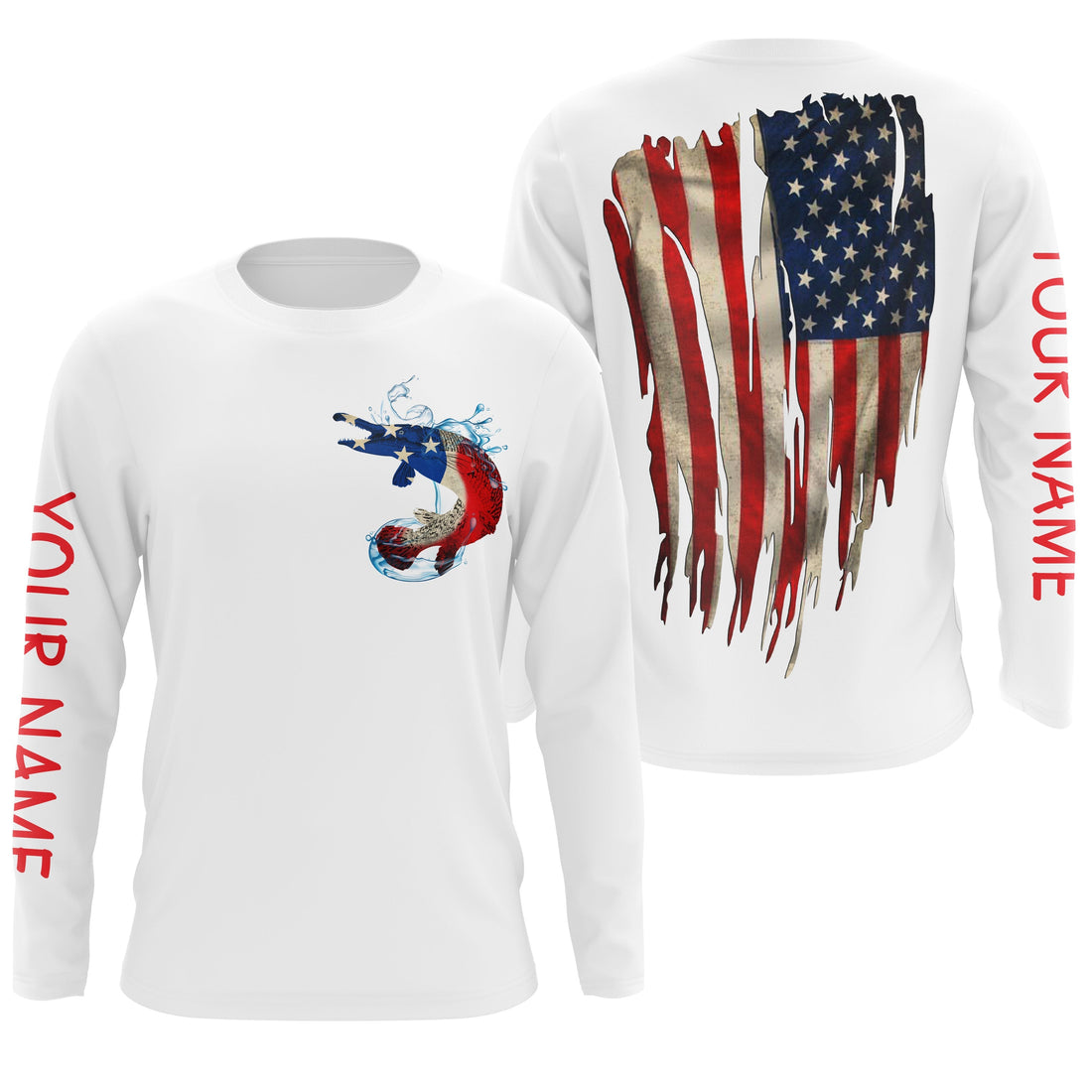 Alligator Gar fishing American flag patriot Custom upf fishing, custom fishing with hood NQS3111