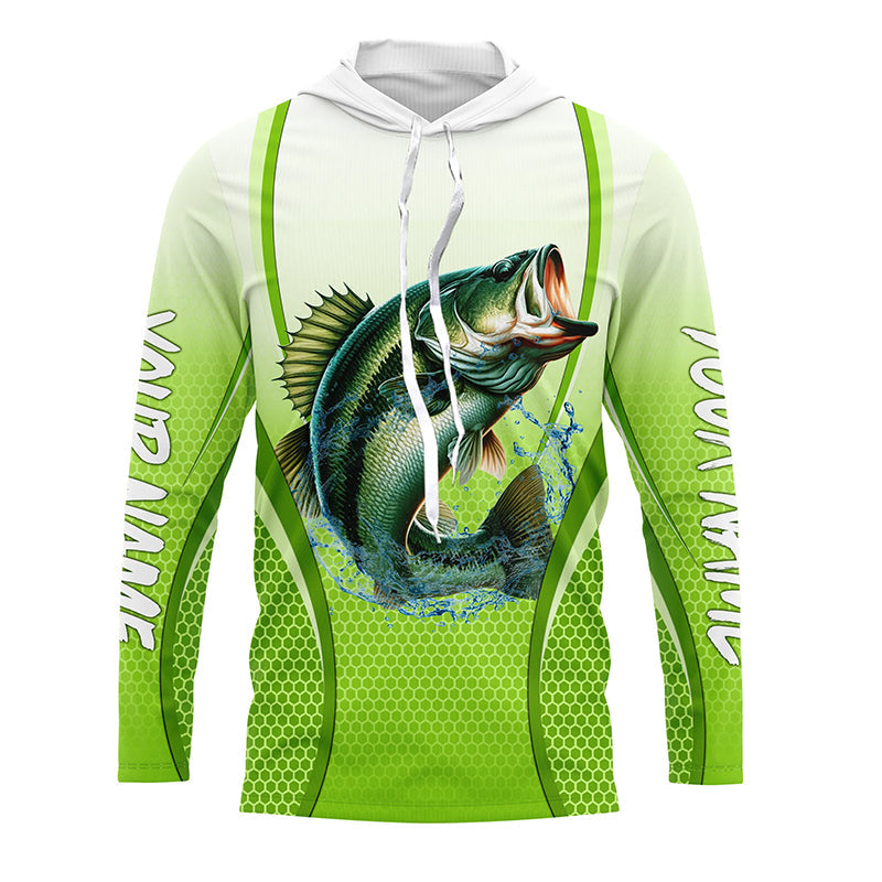 Largemouth bass Fishing green camo Bass custom name long sleeves fishing apparel NQS5055