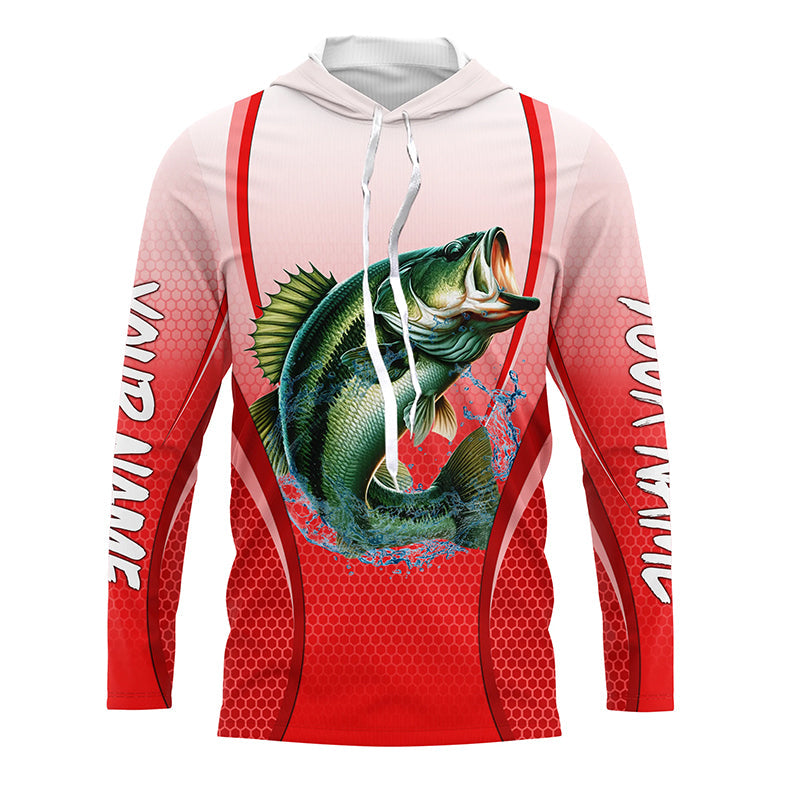 Largemouth bass Fishing camo Bass custom name long sleeves fishing apparel | Red NQS5056