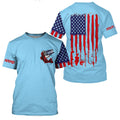 American flag Largemouth Bass fishing personalized patriotic UV Protection Fishing | Light Blue NQS5819