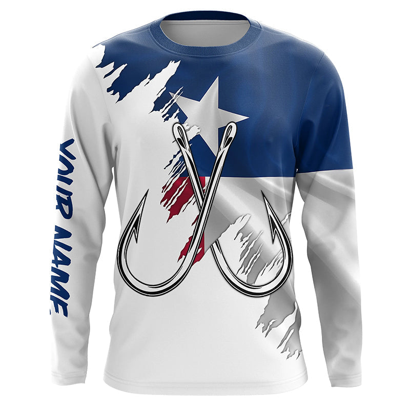 Texas flag TX Fishing Fish Hook UV protection custom long sleeves Patriotic fishing apparel NQS7924