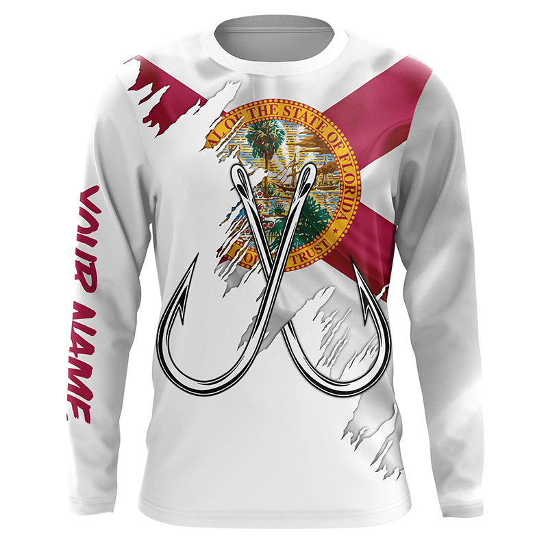 Florida flag FL Fishing Fish Hook UV protection custom long sleeves Patriotic fishing apparel NQS7925