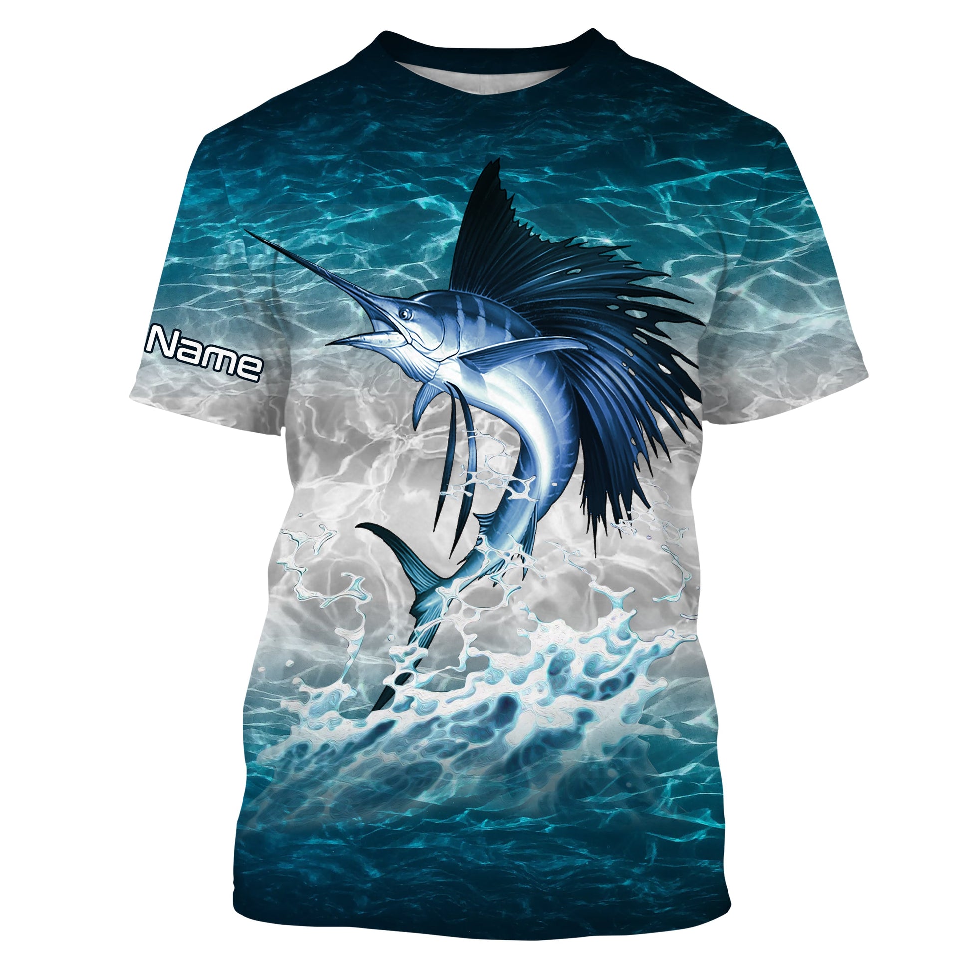 Sailfish fishing blue sea water camo Custom Name performance long sleeve fishing uv protection NQS3663