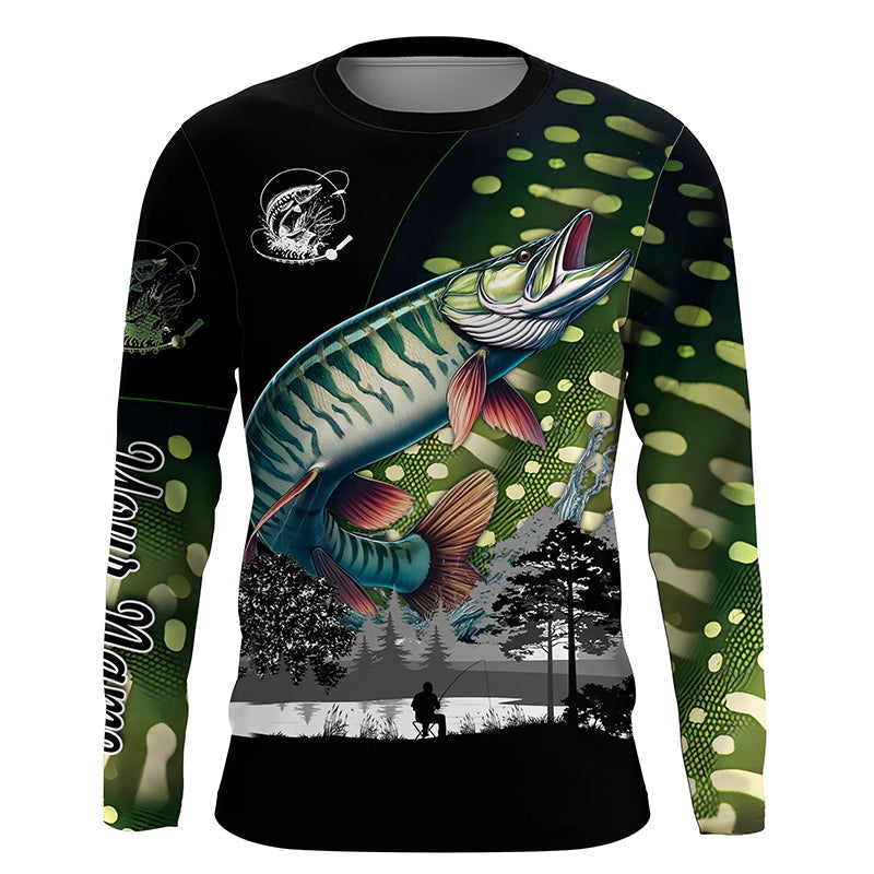 Musky Muskellunge fishing scales Custom name performance anti UV long sleeve fishing NQS3665