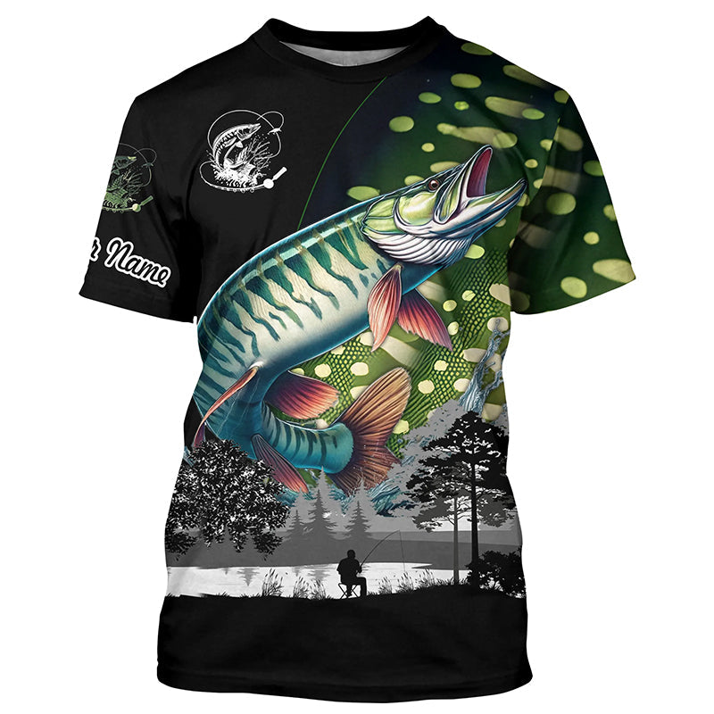Musky Muskellunge fishing scales Custom name performance anti UV long sleeve fishing NQS3665