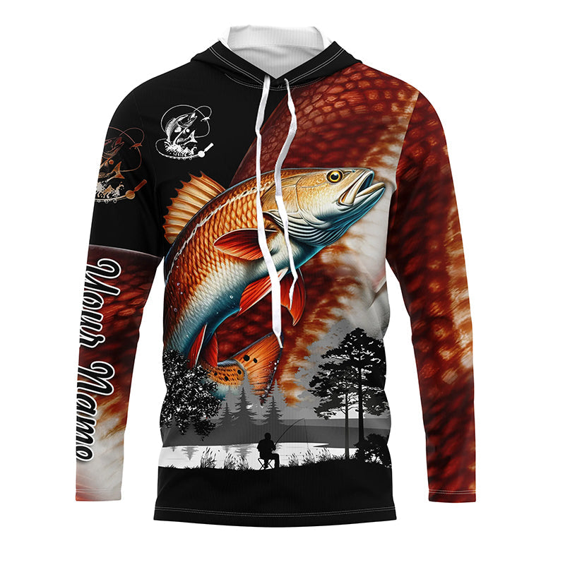 Redfish puppy drum fishing scales Custom name performance anti UV long sleeve fishing NQS3666