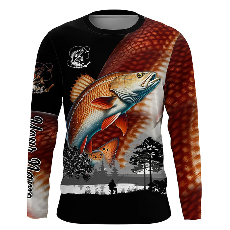 Redfish puppy drum fishing scales Custom name performance anti UV long sleeve fishing NQS3666