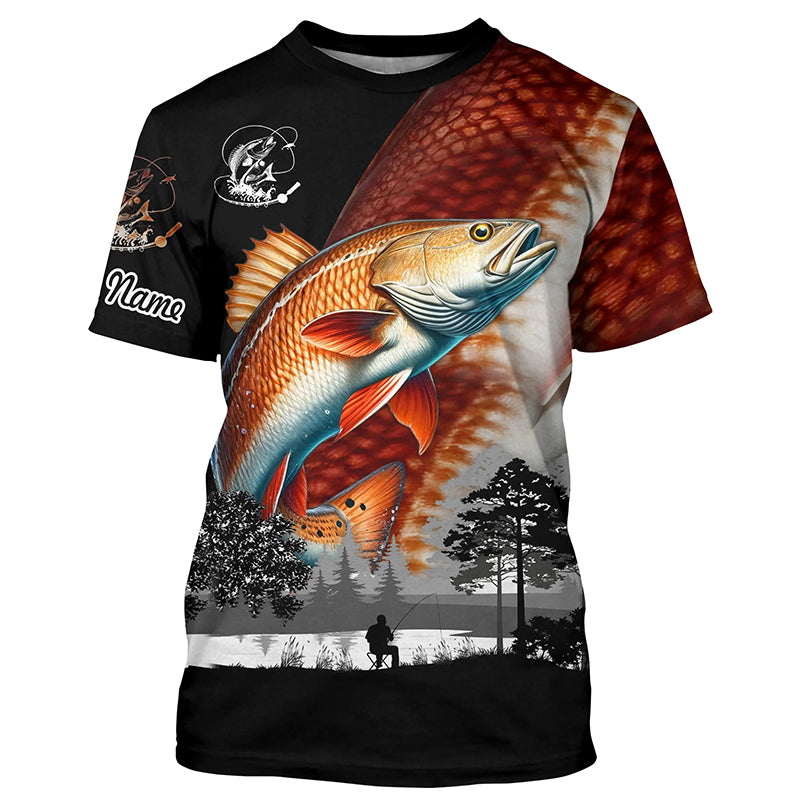 Redfish puppy drum fishing scales Custom name performance anti UV long sleeve fishing NQS3666
