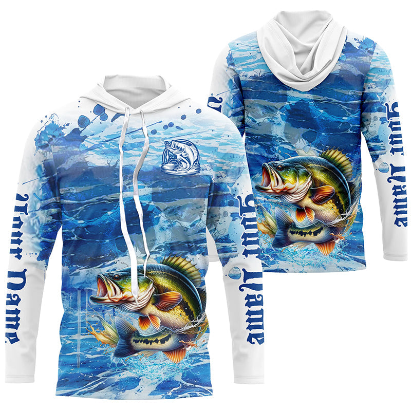 Personalized Bass Fishing blue camo Long Sleeve tournament fishing NQS6227